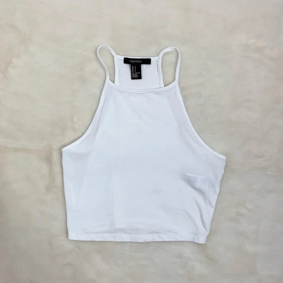 Forever 21 Women's Tank Top Cropped Racerback White sleeveless Size Small - Picture 3 of 6
